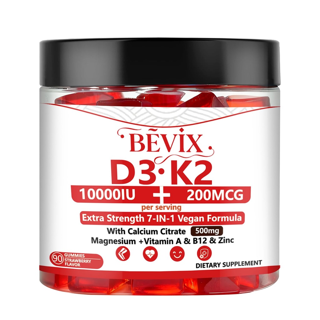 Vitamin D3 K2 Gummies,Sugar-Free,Vegan,Extra Strength,with Calcium Magnesium Zinc,for Immune Support,Bone Teeth Heart Health,for Adults,Non-GMO Gluten Gelatin Free