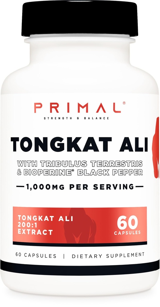 Primal Tongkat Ali Κάψουλες (60 κάψουλες / 30 Σερβιέτες, 1.000 mg ανά υπηρεσία) - Long Jack συμπλήρωμα για άνδρες, χωρίς γλουτένη, μη ΓΤΟ συμπλήρωμα διατροφής