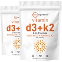 Micro Ingredients Vitamin D3 5,000 IU + K2 MK-7 100 mcg, 2 Pack (600 Softgels) | Liquid-Filled with Sunflower Oil | 2-in-1 Vitamins D & K Complex | Extra Strength, Easy to Swallow, Non-GMO, No Gluten