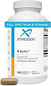 XYMOGEN B Activ Vitamin B Complex με Benfotiamine, Methylfolate, Biotin, Vitamin B6 & B12 (Methylcobalamin b12) - Συμπληρώματα ενέργειας για την υποστήριξη Adrenal & Mood (180 Κάψουλες)
