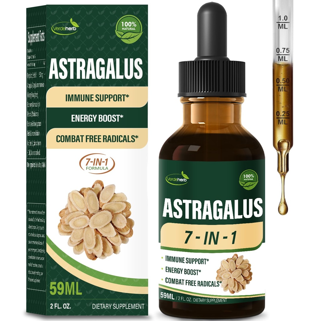 Astragalus Root Herbal Drops for Immune System Support, Immunity Health & Energy Boost Tincture Supplements with Rhodiola Rosea, Echinacea, Elderberry, Reishi, BTC. Huang Qi.