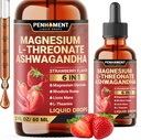 6in1 Magnesium L-Threonate Liquid Drops with Ashwagandha, Magnesium Glycinate and 3 More - Brain Support and Immune - 2 Fl Oz for 30 Days - Strawberry Flavor
