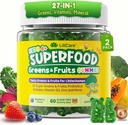 Kids Super Greens Gummies, Superfood Multivitamin for Kids, 30 Veggie, Fruit, Vitamin, Mineral, Probiotic, Kids Vitamin Gummies for Growth, Immunity, Digestion, Picky Eater Approved, Sugar Free 2Pack