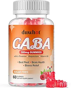 GABA Gummies Cortisol Dengesi için 500 mg, Yetişkinler için Stres Yardımı, Beyin, Immune Support, GABA Chewable Supplement with L-Theanine & Magnezyum & B6, Sugar Free, Vegan, 60