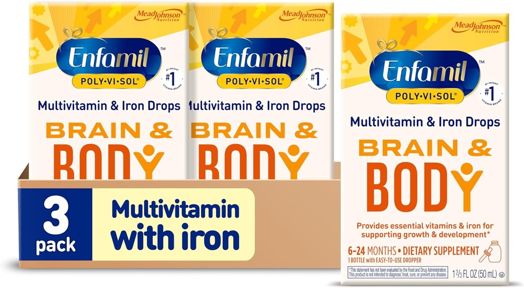 Enfamil Poly-Vi-Sol, Iron Liquid Multivitamin Drops, Supports growth & Development*, 50mL Şişe (Pack of 3)