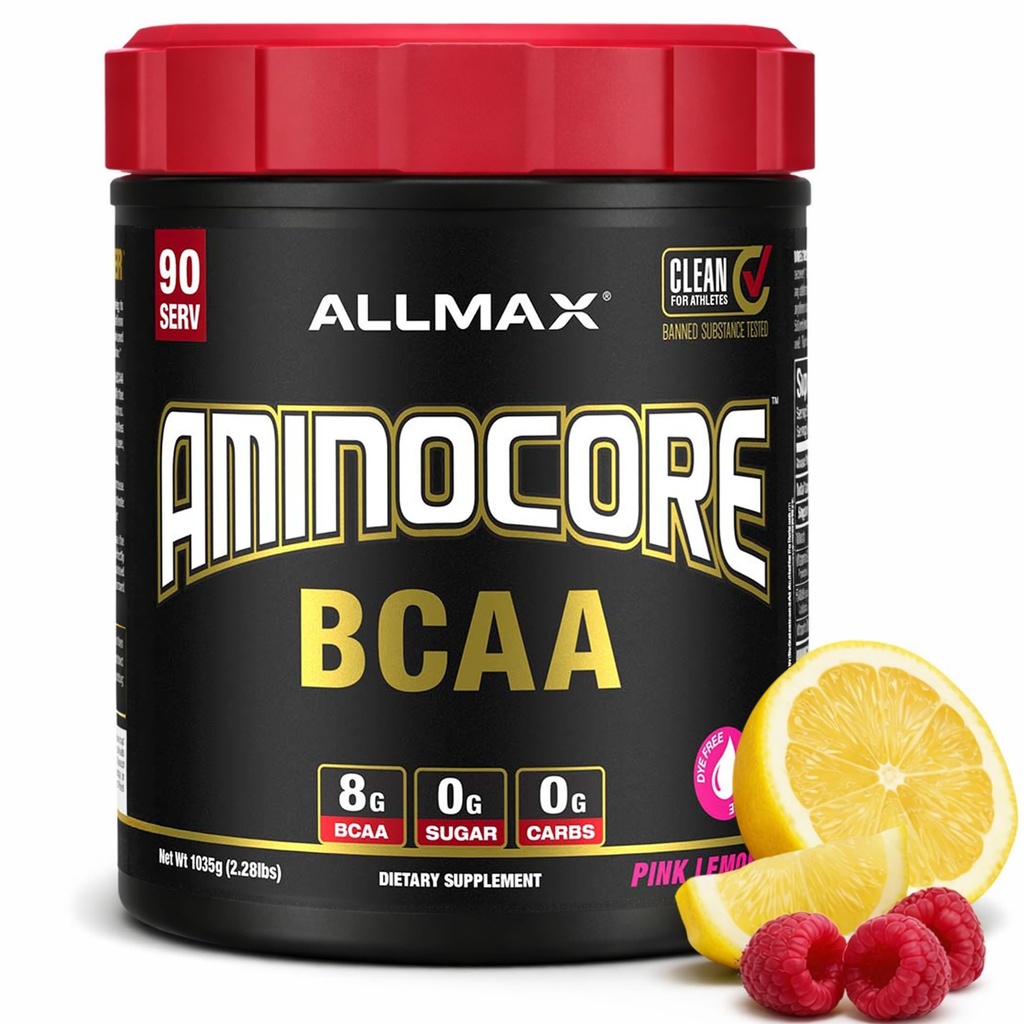 ALLMAX Beslenme AMINOCORE BCAA, Pink Lemonade - 945 g Toz - 8.18 Kanlı Zincir Amin Acids Per Servis - B Vitaminleri ile - No Fillers veya Non-BCAAas - Sugar Free - 90 servisler