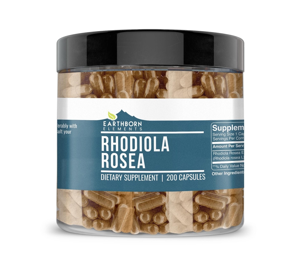 Earthborn Elements Rhodiola Rosea Root Extract 200 Capsules, Pure & Undiluted, No Additives