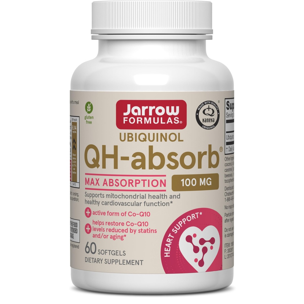 Jarrow Formulas QH-Absorb, 100 mg, Ubiquinol Diyetary Supplement for Health Cardiovascular Function, 60 Softgels, 60 Day Supply