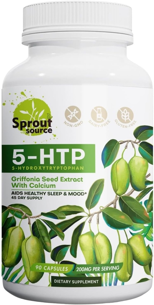 Συμπλήρωμα 5-HTP 200mg, Υποστηρίζει υγιή ύπνο & διάθεση με ασβέστιο – Μη ΓΤΟ, Γλουτένη-ελεύθερο – 90 κάψουλες