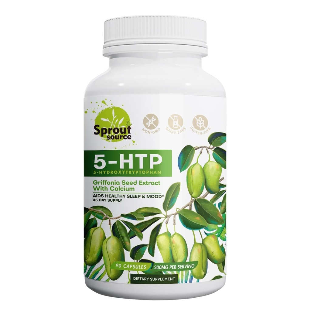 5-HTP Supplement 200 mg, Sağlıklı Uykuya Destekler - GMO, Gluten-Free - 90 Capsules