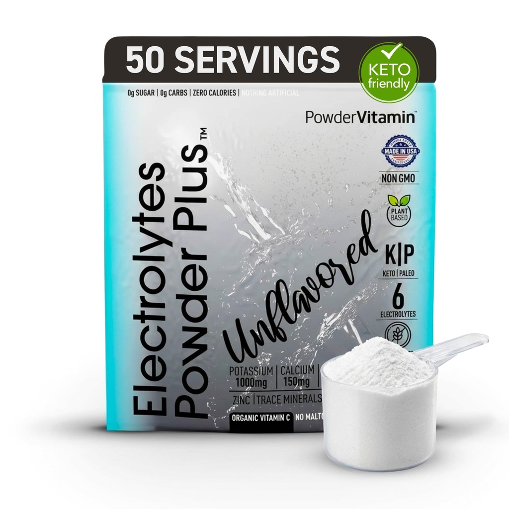 TozVitamin Electrolytes Toz Plus (50 Hizmet) Unflavored Electrolyte Toz Keto, Sugar Free, Pink Himalaya Salt.,1000 mg Pyum,150 mg Kalsiyum,150 mg Pyum, NO Stevia