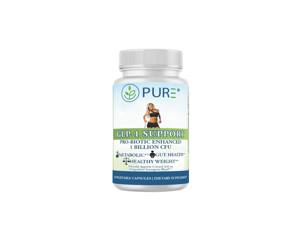PURE® GLP-1 Support - Natural GLP-1 Alternative - 30 Capsules - with Akkermansia Muciniphila, Berberine HCl & Yerba Mate - Appetite Control & Metabolic Weight Management Supplement - Made in USA