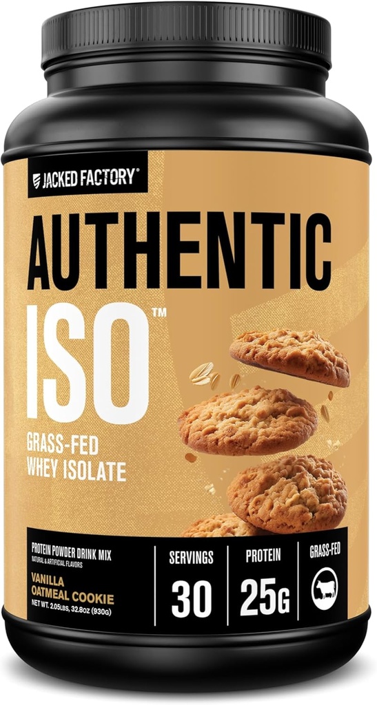 Jacked Factory Authentic ISO Grass Fed Whey Protein Isolate Toz - Low Carb, Non-GMO Muscle Building Protein w/No Fillers, Post Workout Recovery, Vanilla Oatmeal Cookie