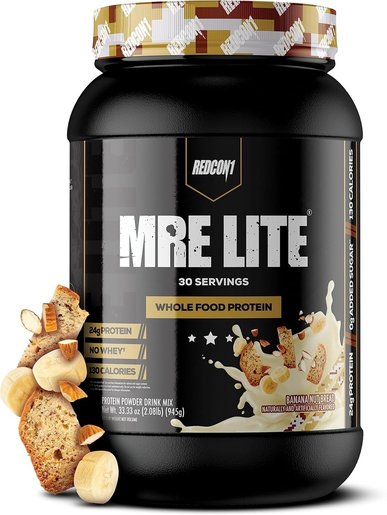 REDCON1 MRE Lite Tüm Gıda Protein Tozu, Banana Nut Bread - Low Carb & Whey Hayvan Proteinleri ile Ücretsiz Meal Yenileme - MCT Oils ile Yapılabilecek Kolay (30 Hizmet)
