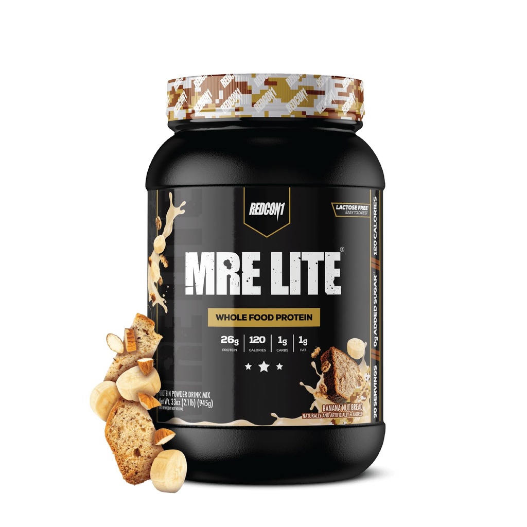 REDCON1 MRE Lite Tüm Gıda Protein Tozu, Banana Nut Bread - Low Carb & Whey Hayvan Proteinleri ile Ücretsiz Meal Yenileme - MCT Oils ile Yapılabilecek Kolay (30 Hizmet)