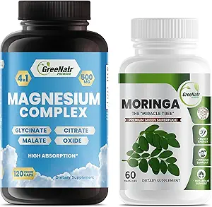 Magnezyum Supplement with Glycinate, Citrate, Malate & Oksit Plus Moringa Oleifera with C, Omega 3 & Amino Asits - Boosts Energy, Mood, Memory