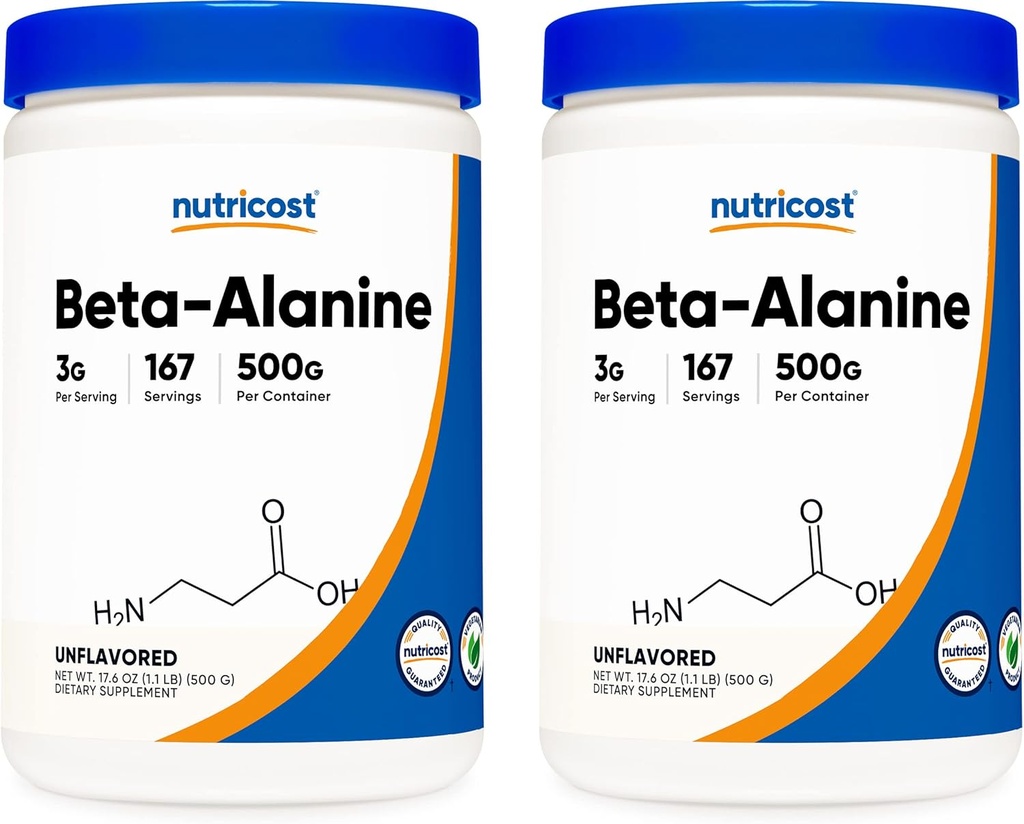 Nutricost Beta Alanine 500 Gram Μπουκάλια (2 Συσκευασία για 1 KG) - Καθαρή Beta Alanine