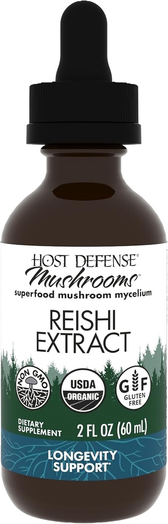 Host Defense Reishi Extract - Heart & Immune Health Support Supplement - Mushroom Supplement to Support Energy & Vitality - Reishi Supplement to Aid General Well-Being - 2 fl oz (60 hizmet)*