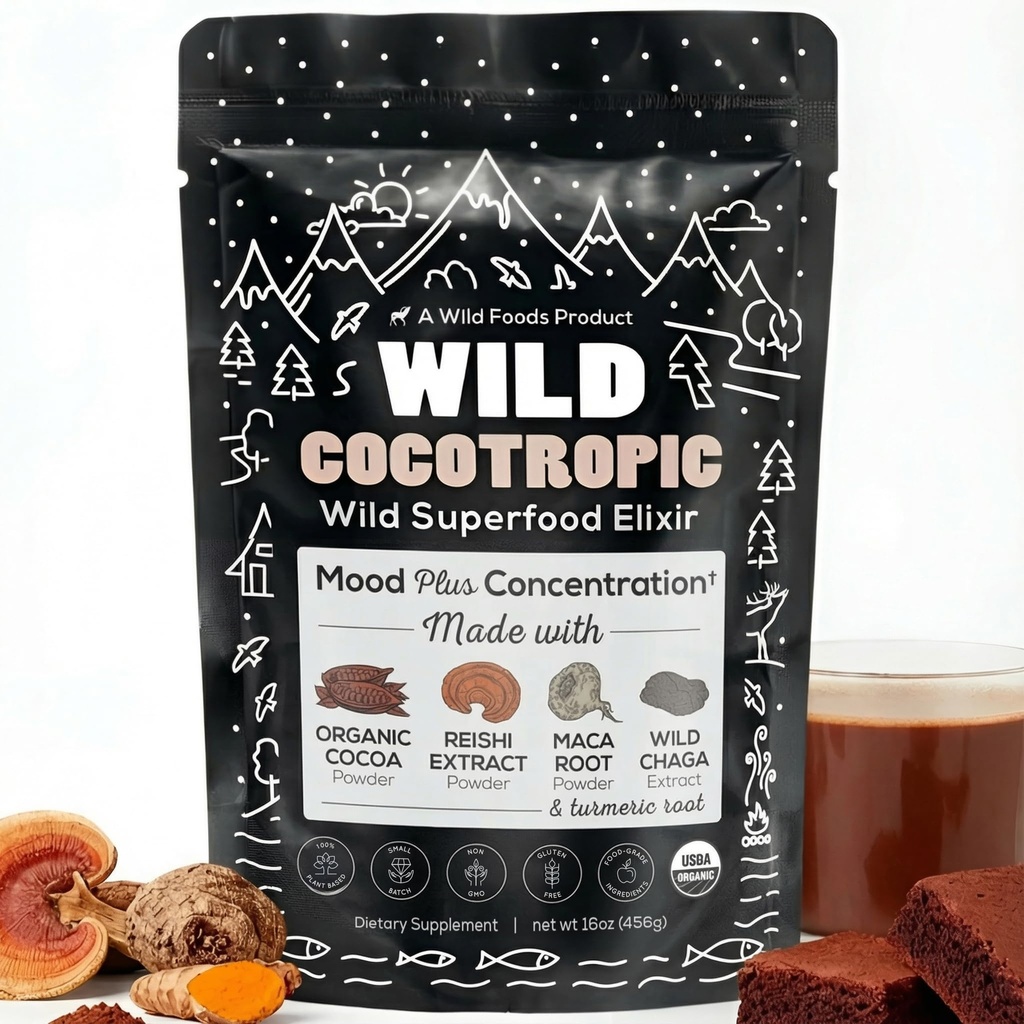 Organik Cocotropic Mushroom Hot Cocoa - Mushroom Coffee Alternative | Sugar Free Hot Chocolate | Organik Cocoa Toz, Reishi Mushrooms, Chaga, Maca Root, Turmeric | Delicious Sustained Focus, Energy & Mood Without Jitters | 16oz
