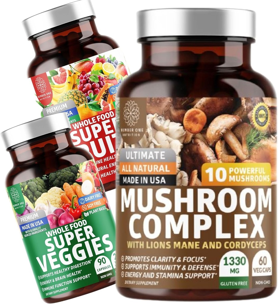Bir Beslenme N1N Premium Mushroom Kompleksi [10 Güçlü Mushrooms] ve Super Fruits & Veggies [40 Bütün Meyveler ve Sebzeler], 2 Pack Grafik