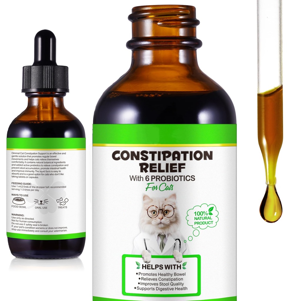 Cat Constipation Relief, Liquid Cat Laxative 60 ml, Stool Softener Pet Herbal Supplements, Promotes Digestive Health, Roast Chicken Flavour, 2 fl oz