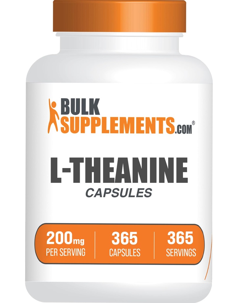 BulkSupplements.com L-Theanine Capsules - L-Theanine 200 mg, Amino Asit Supplement - Gluten Free, 1 Capsule per Service, 365 Kont