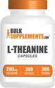BulkSupplements.com L-Theanine Capsules - L-Theanine 200 mg, Amino Asit Supplement - Gluten Free, 1 Capsule per Service, 365 Kont