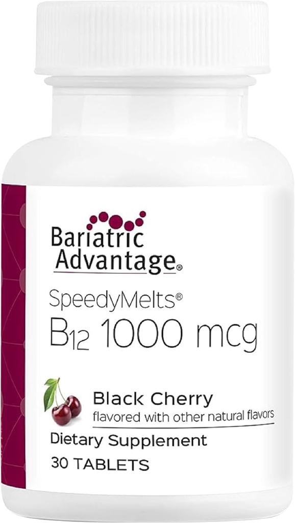 Bariatrik Avantajı B-12 Hızlı Melts, Vitamin B12 1000 mcg Tamam, Beslenme Desteği için 200 mcg of Folic Acid ile hızlı bir enerji - Black Cherry, 30