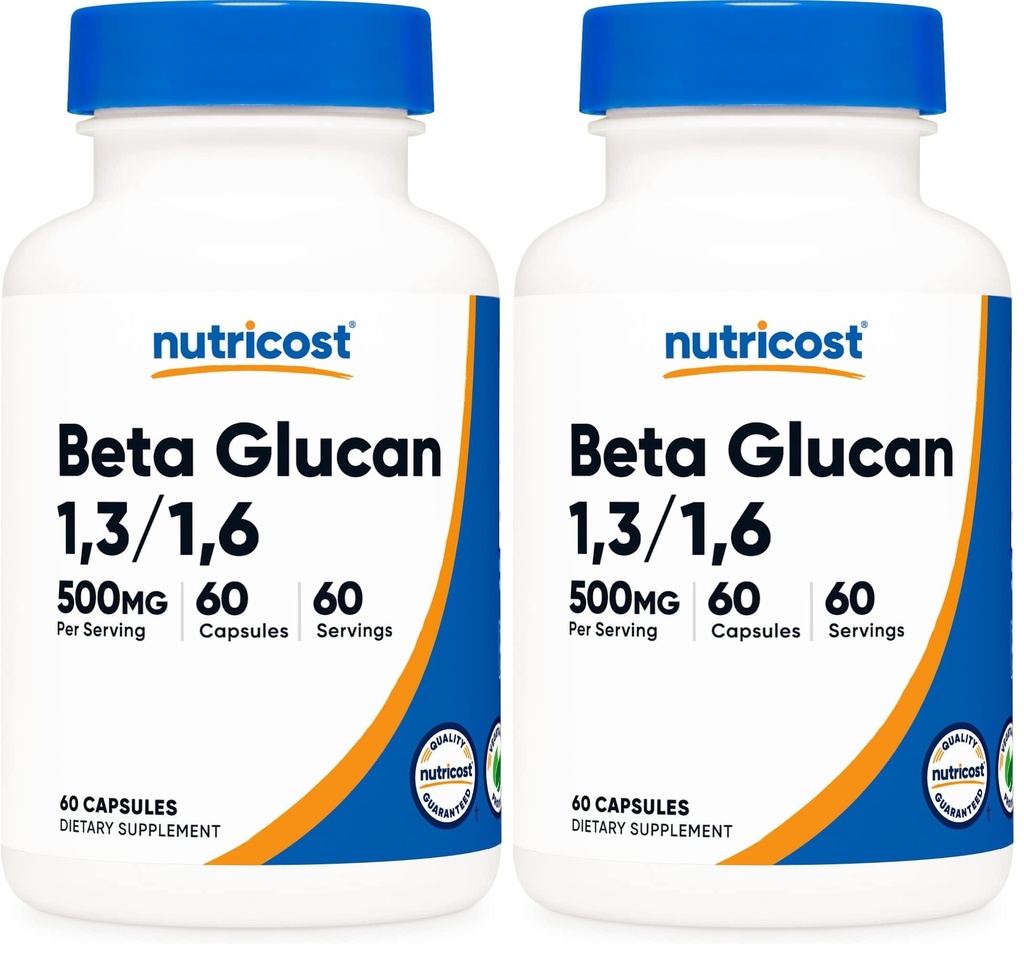 Nutricost Beta Glucan 500mg 1,3/1,6 D-Glucan, 60 Vegetarian Capsules - Gluten Free, Non-GMO (Pack of 2)