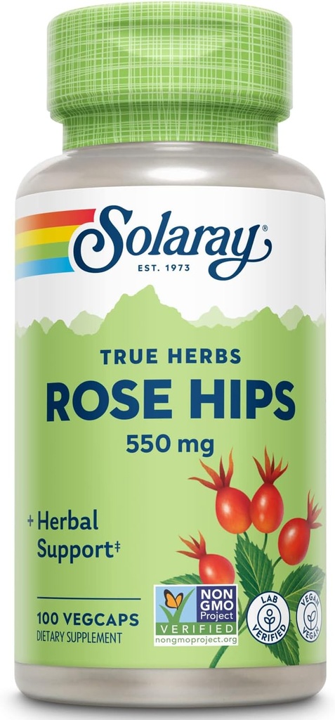 SOLARAY Rose HIPS Fruit 550mg | Sağlıklı Cilt, Ortaklar ve Immune Function Support | Vitamin C & Bioflavononoyakların Kaynağı | Non-GMO & Vegan | 100 VegCaps