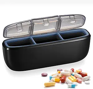 3 Διαμέρισμα Αδιάβροχο Travel Pill Organizer, Portable Pill Box για Outdoor Travel Camping, Κάτοχος για Βιταμίνες, Χάπια, Fish Oil, Συμπληρώματα, Συμπληρώματα (Μαύρο)