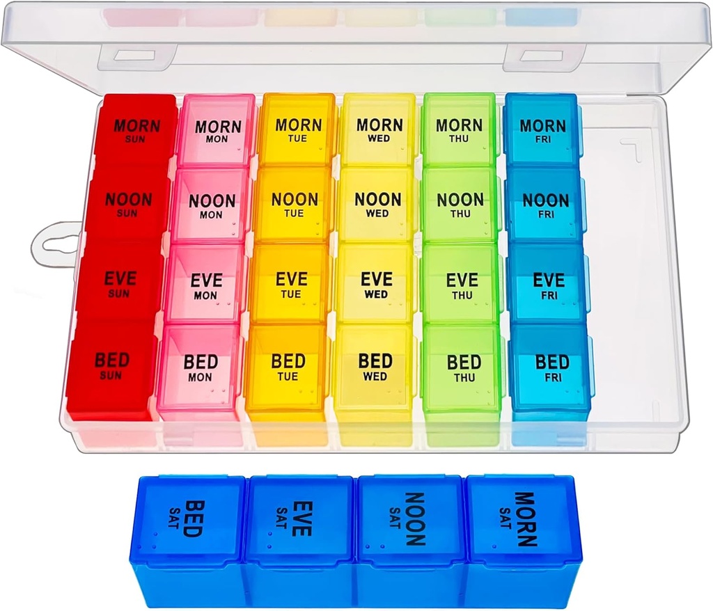 Haftalık Pill Organizer 4 Times a Day, Medicine Organizer Box, Travel Daily Pill Box Organizer 7 Gün, Pill Case, Pill Konteynere For Hold Vitamins/Fish Oils.