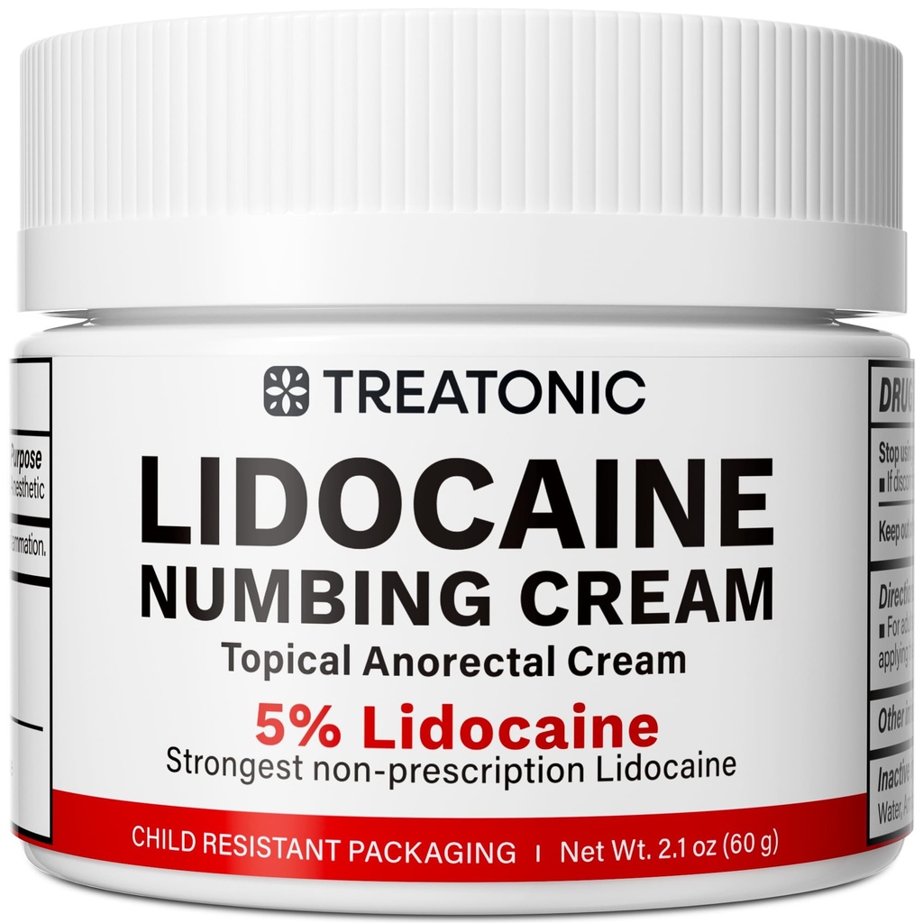 Treatonic 5% Lidocaine Numbing Cream: Lidocaine Cream Maximum Strength for Pain Relief, Itching, Burning, Soreness, Hemorrhoid Treatment - Fast Acting & Long Lasting Numbing - 2.1 oz