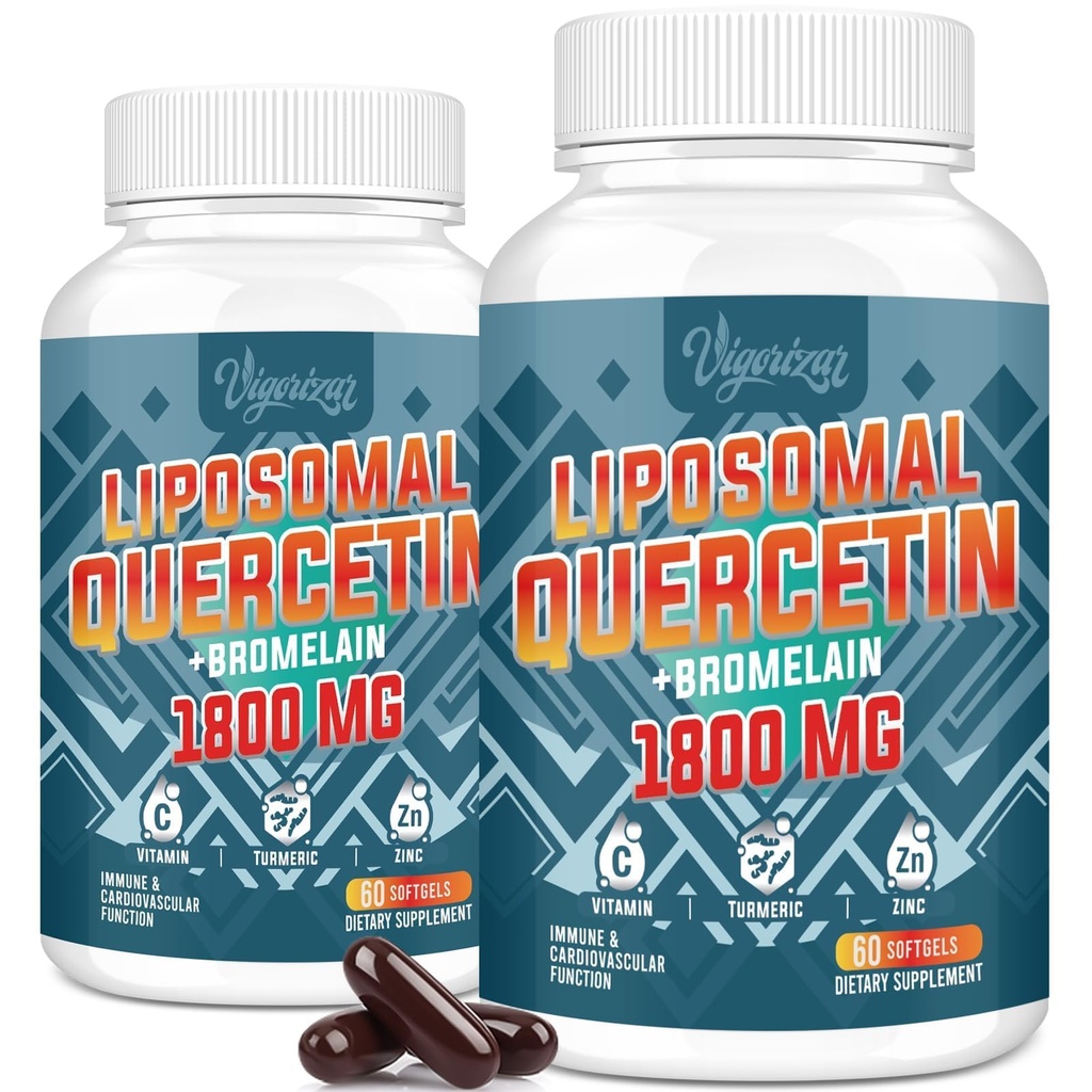 Liposomal Quercetin Phytosome, Quercetin with Bromelain, çinko & Vitamin C, Bioaktif Phytosome Kompleksi, 20X Yüksek Abpsiyon - 120 Softgels