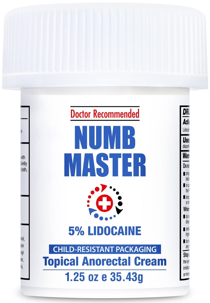 Clinical Resolution Numb Master 5% Lidocaine Numbing Cream for Pain Relief, Topical Anesthetic Burn Itch Cream Maximum Strength, Fast Acting Hemorrhoid Treatment with Vitamin E and Aloe, 1.25 Oz