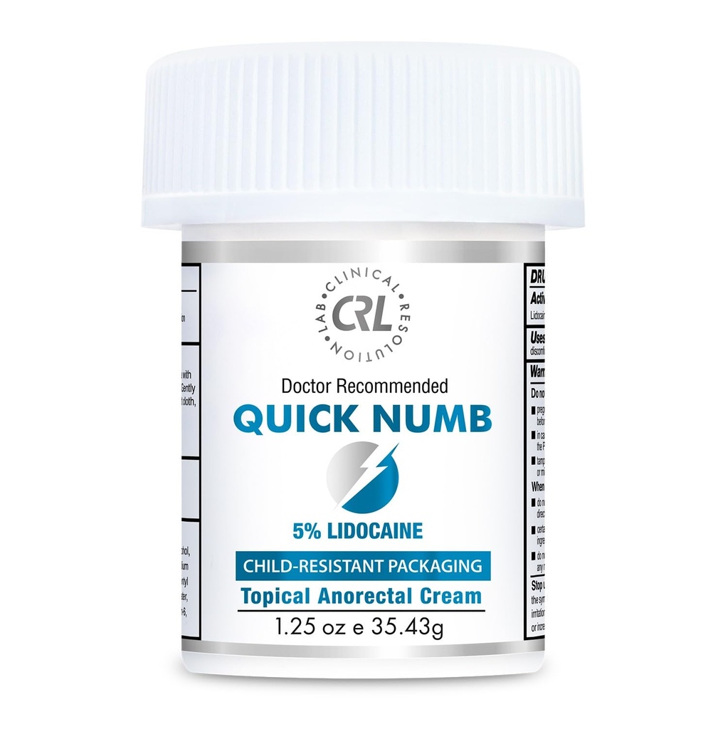 Quick Numb 5% Lidocaine Cream Maximum Strength Liposomal, Fast Itch Burn Pain Relief Cream with Aloe Allantoin Vitamin E, Gentle on Skin Support Healing Hemorrhoid Treatment 1.25 oz
