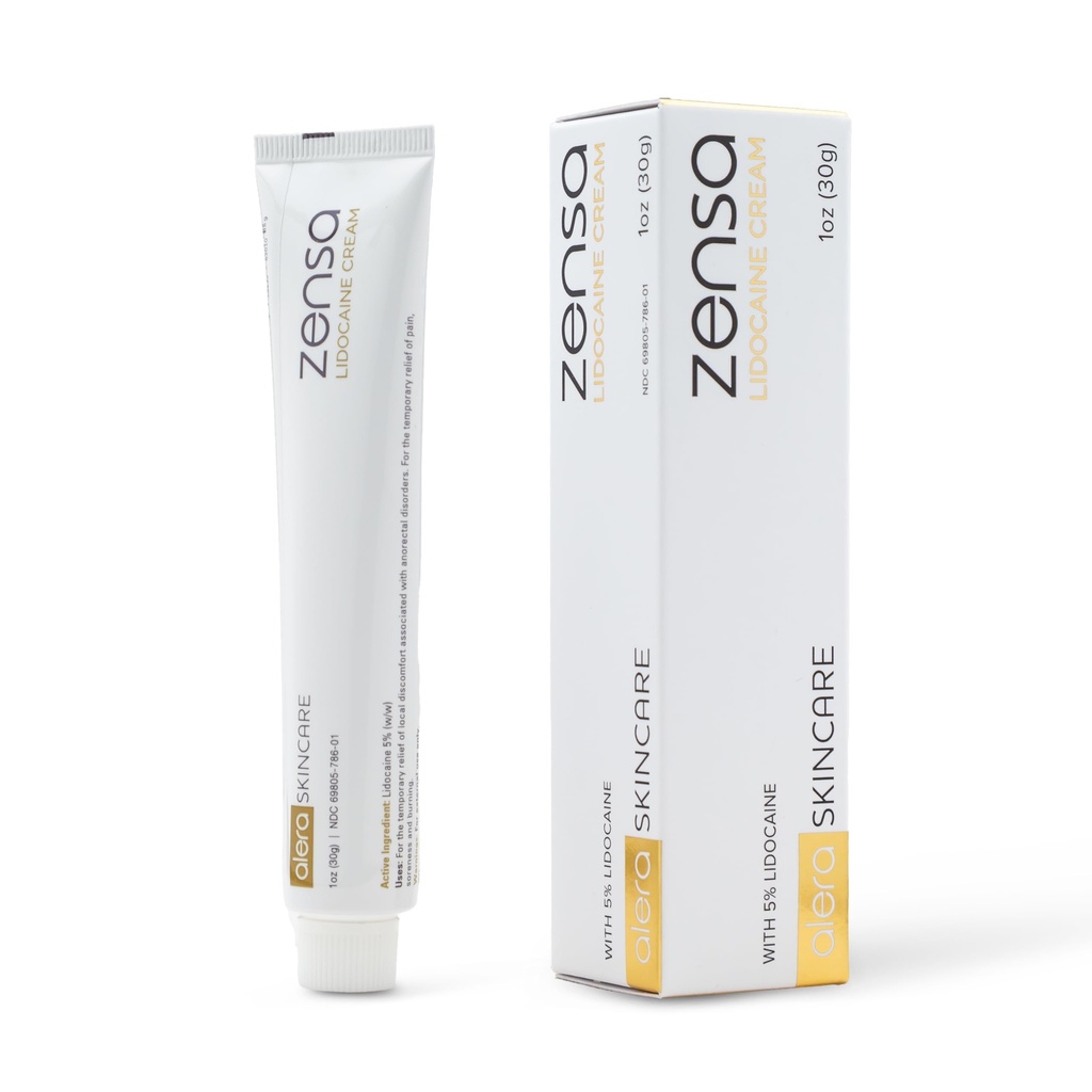 Zensa Numbing Cream 5% Lidocaine, Maximum Strength Topical Anesthetic-Pain Relief, Fast-Absorbing, Long-Lasting, Hypoallergenic Water-Based with Vitamin E, Vegan, Cruelty-Free, 30g, NDC 69805-786-01