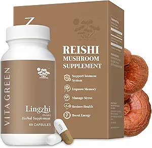 Vita Green Lingzhi Mushroom Supplement - Immune Support & Natural Energy Capsules - Red Reishi Mushroom Toz - Pure 5 Defenders