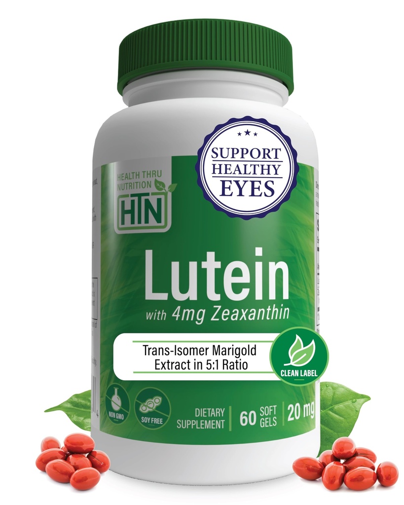Zeaxanthin 4 mg 60 Softgels ile 20 mg | Doğa Identical 5:1 Karşılaştırma | Sağlıklı Göz, Cilt ve Beyin | GMO Soy & Gluten Ücretsiz | Sağlık Thru Beslenme