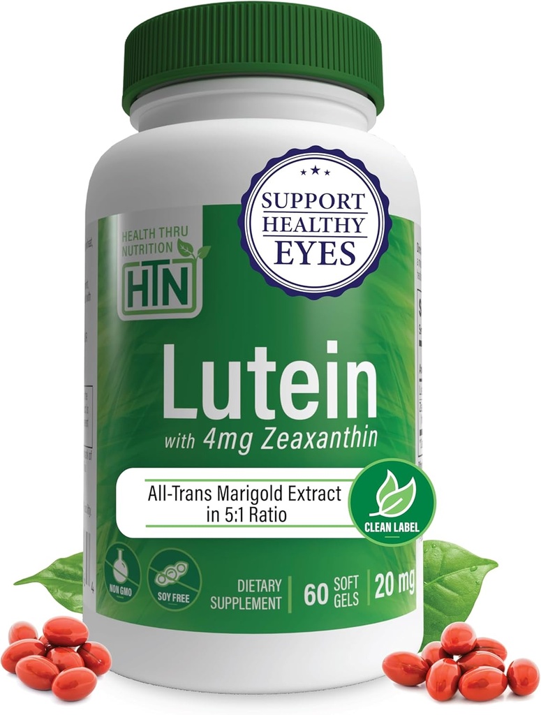 Zeaxanthin 4 mg 60 Softgels ile 20 mg | Doğa Identical 5:1 Karşılaştırma | Sağlıklı Göz, Cilt ve Beyin | GMO Soy & Gluten Ücretsiz | Sağlık Thru Beslenme