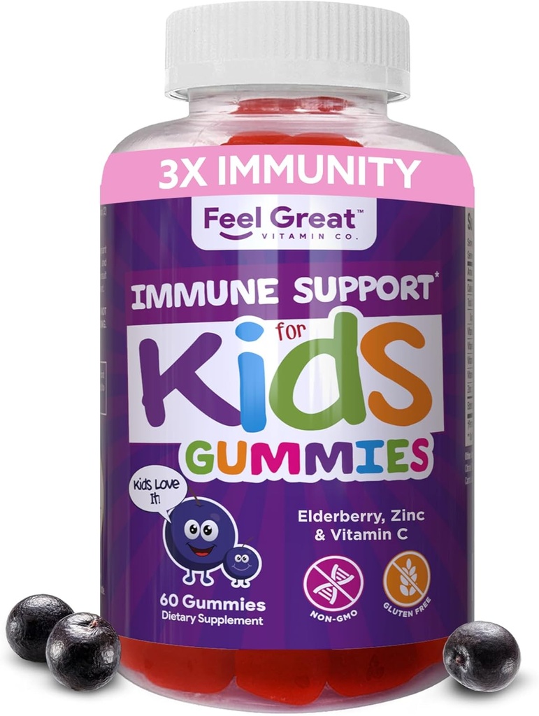 Çocuklar için Büyük Immune Desteği Hissediyor | Vitamin C çinko & Elder Gummies | Sambucus Nigra Immunity Multivitamin | Vegetarian | 60 Day Supply