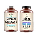 AMANDEAN Brain & Vegan Omega-3 Sche: Th Magnezyumonate, USA-Grown Lion's Mane 6:1, Alpha-GPC & Algae DHA/EPA. Plant-Based Essential fats for Brain, Eye, Heart & Skin Health. Fish Oil Alternative.