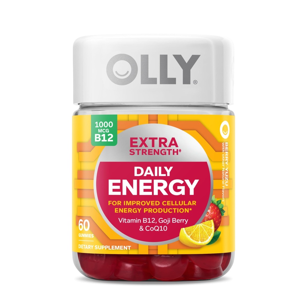 OLLY Ultra Strength Saç, Ekstra Güçlü Günlük Enerji, Biotin, Keratin, Vitamin B12, CoQ10, Cut Berry Gummy Supplement Sche - 30 Count, 60 Count, 60