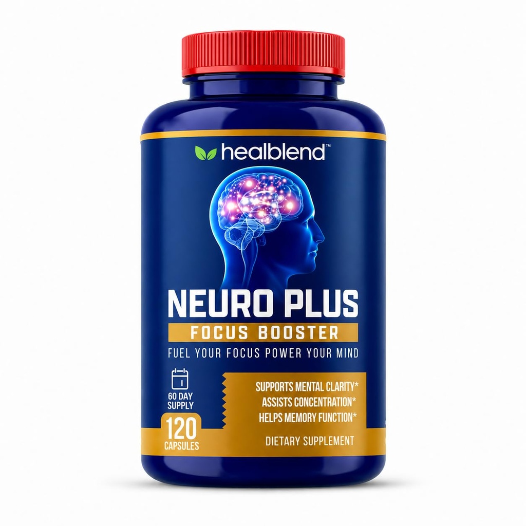 heelblend Neuro Plus Focus Booster - Advanced Brain Support Supplement with Vitamin B6, B12, Folate - Βελτιώνει τη μνήμη, τη συγκέντρωση, τη διανοητική σαφήνεια & τη γνωστική λειτουργία – 120 κάψουλες