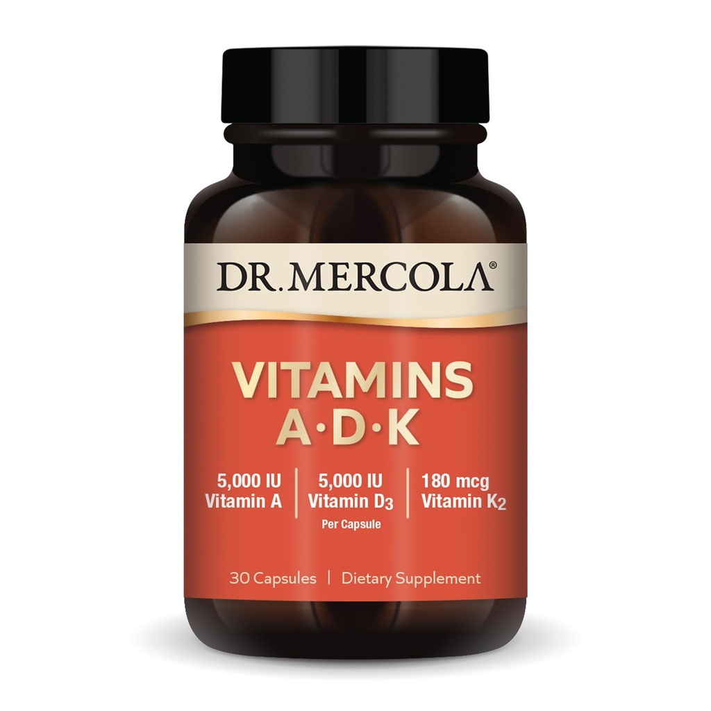 Dr. Mercola Vitamins ADK, 30 Hizmet (30 Capsules), Diyet Supplement, 5000 IU A & D3, 180 mcg K2, Destekler Immune Health, Non GMO
