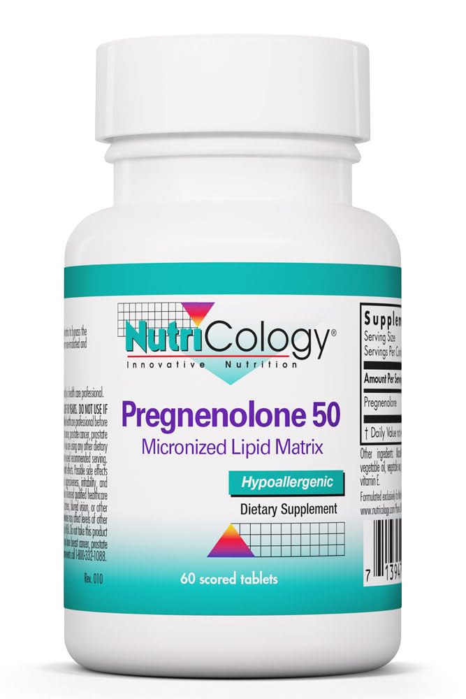 NutriCology Pregnenolone 50 mg - Micronized Hormone Precursor - Stress & Well-Being Support - Enhanced Absorption Formula - 60 Servings - 60 Tablets