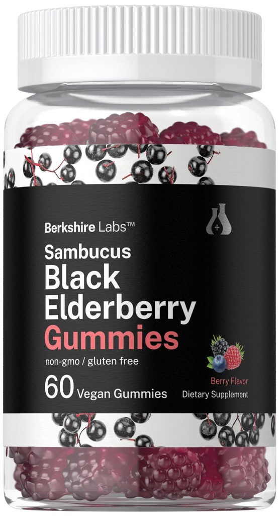 Horbaach Sambucus Black Elderberry Gummies | 60 Kont | çinko ve Vitamin C | Vegan, Non-GMO, Gluten Ücretsiz Yetişkin | Berry Flavor | by Berkshire Labs