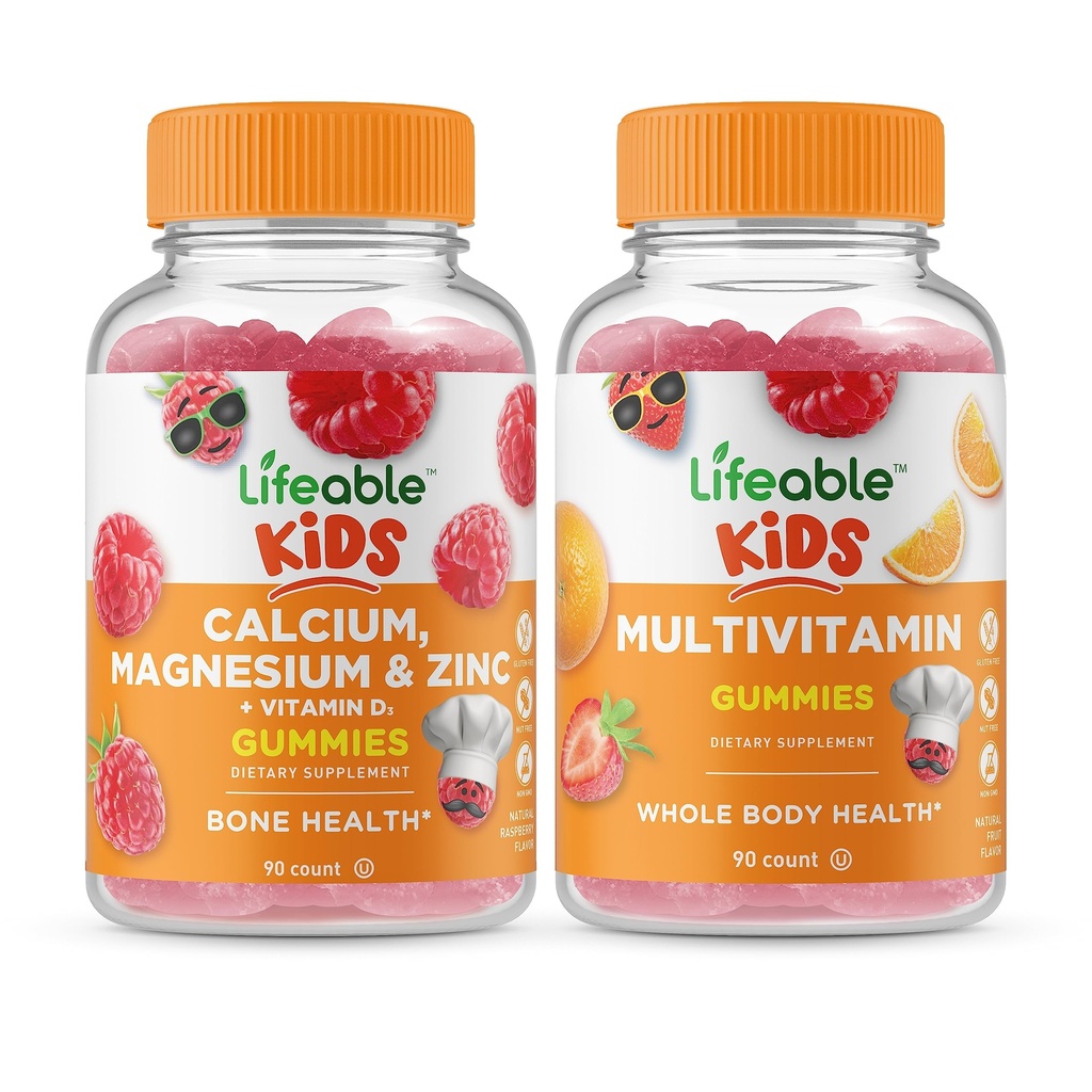 Lifeable Food Magnezyum & çinko Kids + Multivitamin Kids, Gummies Sche - Great Tasting, Vitamin Supplement, Gluten Free, GMO Free, Chewable Gummy