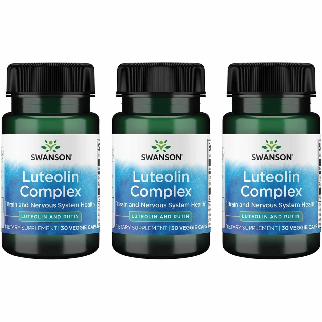 Swanson Luteolin Complex w/Rutin - Συμπλήρωμα υποστήριξης εγκεφάλου που προωθεί τη μνήμη, Mood & Γνωστική Υγεία - Φυσική φόρμουλα για να βοηθήσει τη διατήρηση του νευρικού συστήματος - (30 κάψουλες λαχανικών) 3 Pack