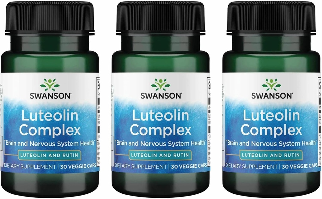 Swanson Luteolin Kompleks w/Rutin - Beyin Destek Tamamlayıcı Memory, Mood & Cognitive Health - Doğal Formula Nervous System - (30 Veggie Capsules) 3 Pack